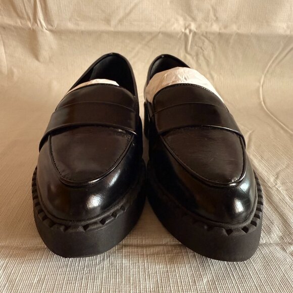 Vince Camuto Echika Black Italian Patent Leather Platform Block Heel Loafer Size - Picture 2 of 11